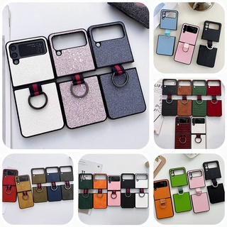 เคสโทรศัพท์มือถือหนัง PU กันกระแทก พร้อมแหวนขาตั้ง สีมาการอง สําหรับ Samsung Galaxy Z Flip 4 Z Flip 3 Zflip 3 Z Flip 4 Flip 3