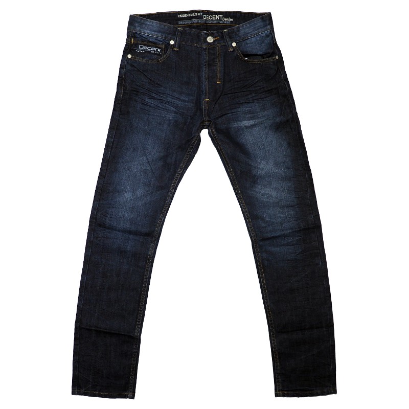 กางเกงยีนส์ผู้ชายทรงกระบอกเล็กสีเข้มกระเป๋าพิมพ์ลาย DECENT JEANS (SN:R13/1) Slimfit Denim Men Jeans