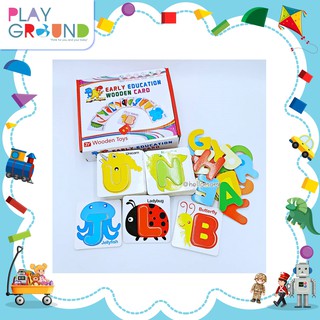 Playground บัตรคำไม้จิ๊กซอร์ A-Z พร้อมคำศัพท์ Early Education wooden card ของเล่นไม้สอนคำศัพท์ ฝึกทักษะ