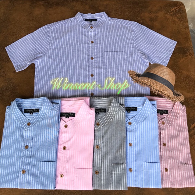 👔เสื้อเชิ้ตคอจีน&คอปกผ้าริ้ว แขนสั้น👔ผ้า Oxford ทรงสลิม งานคัตติ้งเนี๊ยบมากกก✨