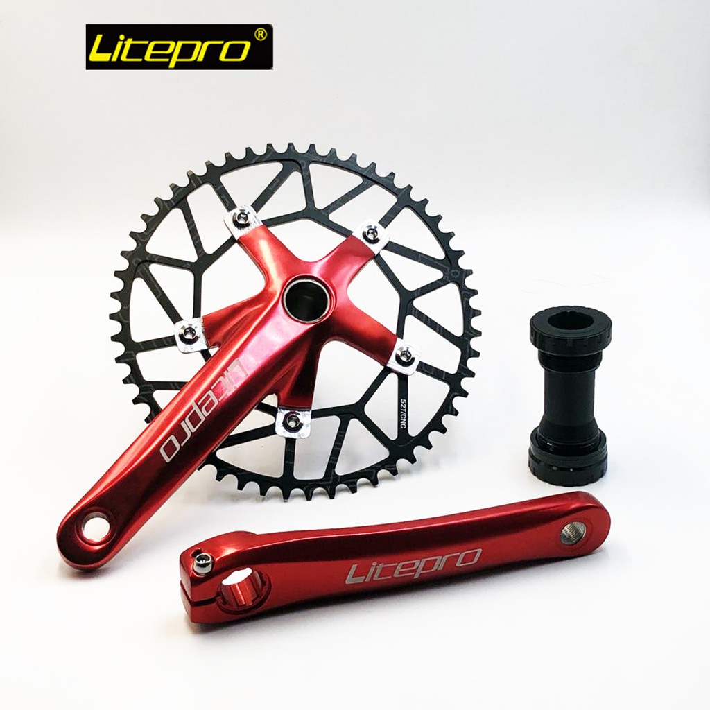 Litepro ชุด Crank Kit SP8 412 พับจักรยาน Hollow Crank จักรยานชุดดิสก์เบรกอุปกรณ์เสริมอะไหล่ Litepro Crank 52T 54T 56T 58T ใช้งานร่วมกับ DAHON FNHON GUST BLAST จักรยานอุปกรณ์เสริม