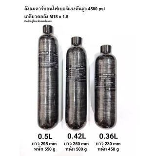 ถังคาร์บอนไฟเบอร์ แรงดันสูง 4500psi เกลียวคอถัง M18x1.5 สีดำ โตนอก 60 มม.