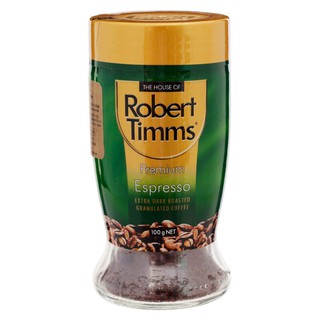 โรเบิร์ตทิมส์กาแฟสำเร็จรูปพรีเมี่ยมเอสเพรสโซ่ 100กรัม Robert Tims Instant Coffee Premium Espresso 100 g.