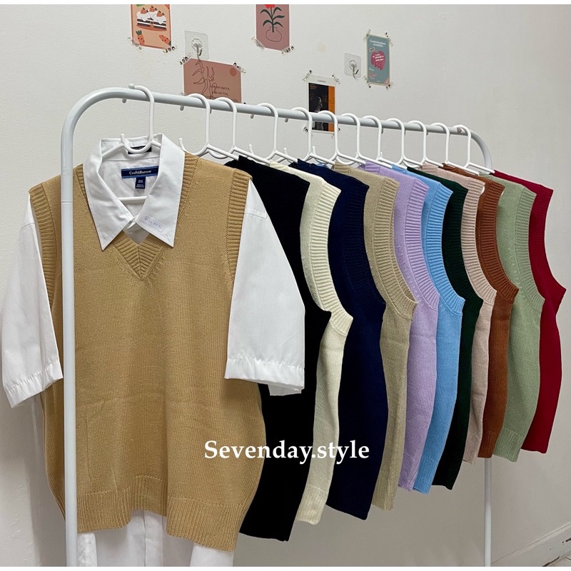 เสื้อกั๊กไหมพรมสีพื้นสไตล์เกาหลี ใสสบาย S22
