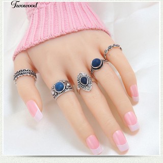 💍5 ชิ้น / เซรามิค Vintage Blue Stone แหวนผู้หญิงเครื่องประดับ Charming