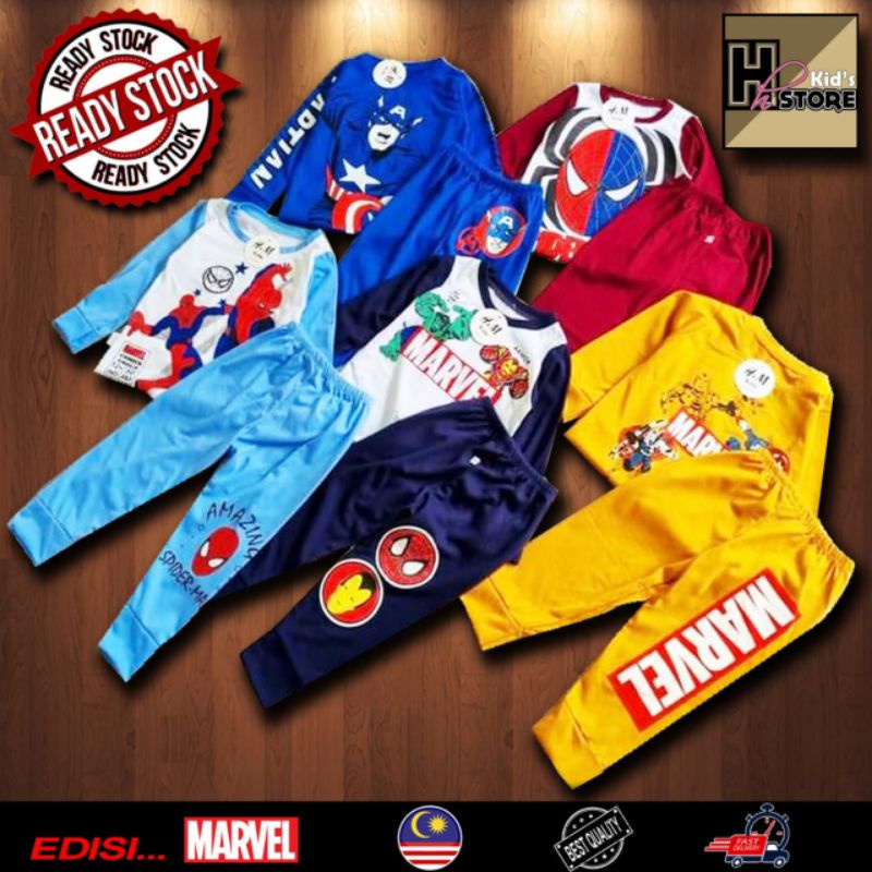 Baju budak L0ngle ดีไซน์ MARVEL!! ️ชุดนอนเด็ก 9m ️5y