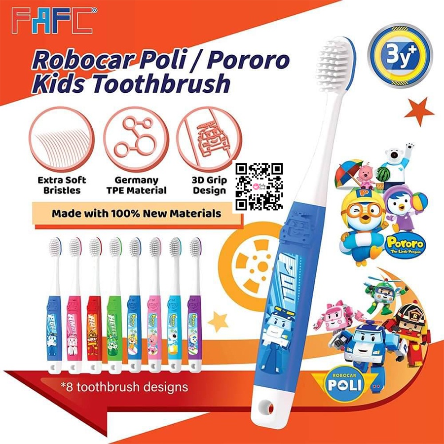 แปรงสีฟันเด็ก Robocar Poli และ Pororo รุ่นมีที่แขวน สำหรับอายุ 3 ปีขึ้นไป  (ลิขสิทธิ์แท้)