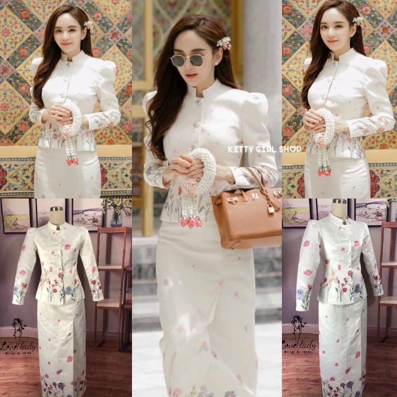 ✅พร้อมส่ง3XL-5XL✅ ป้าย Love Lady ชุดไทยจิตรลดา ชุดทำบุญแบบแม่เป้ย สีขาวมุก ผ้าดีมาก ตัดเย็บอย่างดี ง