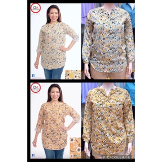 เสื้อผ้าสาวอวบ Mandarin Collar Longsleeve  เสื้อคอจีนมีอินธนูข้างแขน แขนยาวเต็มแขน ความยาวเสื้อ 32 นิ้ว (ยาวคลุมสะโพก)