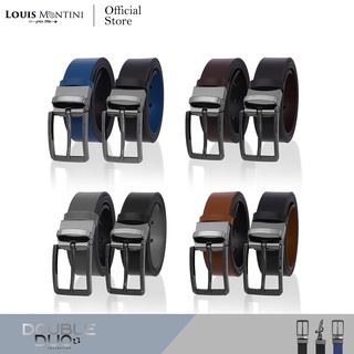 Louis Montini Reversible Belt for Everyday Look เข็มขัดผู้ชาย หนังวัวแท้ หัวกิ๊บหมุนได้ Cowhide Men belt (2-Sided Belt) - MGN236