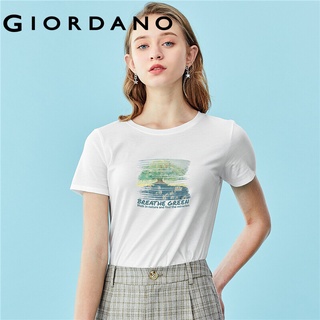 Giordano Men and Women เสื้อยืดแขนสั้นคอกลม ผ้าฝ้าย100% เป็นเสื้อคู่สกรีนลวดลายศิลปินJia Feng Shi FengShiHen