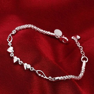 Womens 925 Sterling Silver Charm สร้อยข้อมือหัวใจกำไลข้อมือหัวใจกำไลข้อมือ