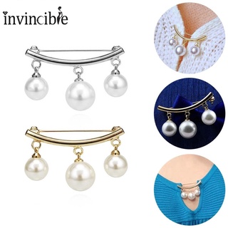 Retro Gold Silver Color One-line Geometry Artificial Pearl Brooch/ Female Elegant Lapel Alloy Pin Jewelry Accessories