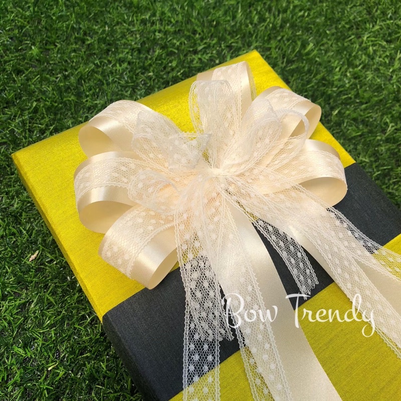 โบว์ผ้าลูกไม้สีหวานโบว์ผ้าต่วนซ้อนผ้าลูกไม้3ชั้นขนาด15*25cm/โบว์ติดของขวัญพิเศษมีหลายสี/รุ่นลูกไม้ผูกL ราคา ถูกที่สุด ดีลบีเคเค แกลเลอรีภาพที่ 4
