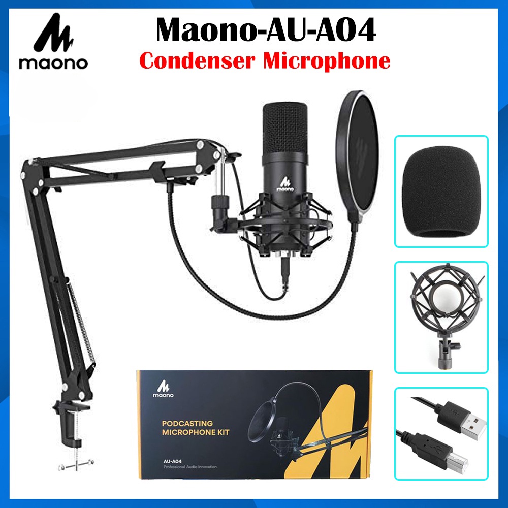 Maono AU-A04 ไมโครโฟน Microphone Condenser เชื่อมต่อ แบบ USB ตัดเสียงรบกวนได้ดี เสียบคอมทำงานได้ทันท