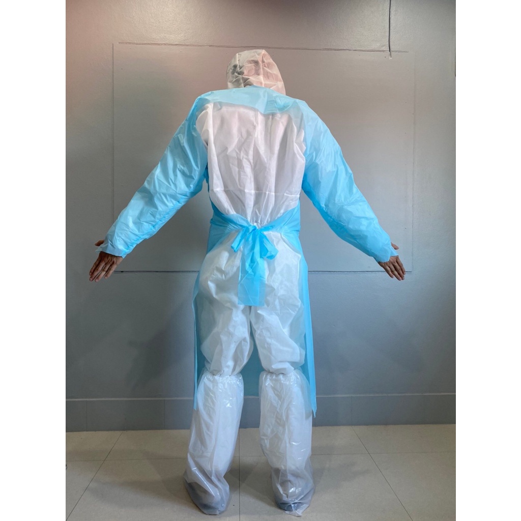 ♧ชุดกาวน์ Isolation Gown (CPE)  ป้องกันสารคัดหลั่ง น้ำลาย - เสื้อกาวน์กันน้ำ - น้ำหนักเบาใช้แล้วทิ้ง