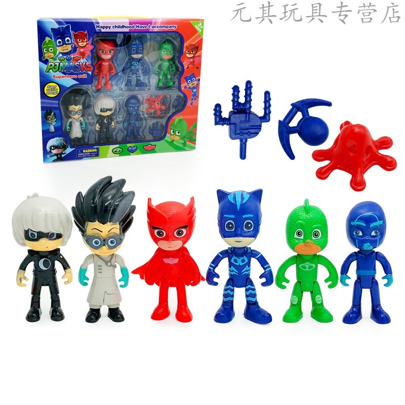 PJ mask 6-9ตัว พร้อมอุปกรณ์จัดท่าได้