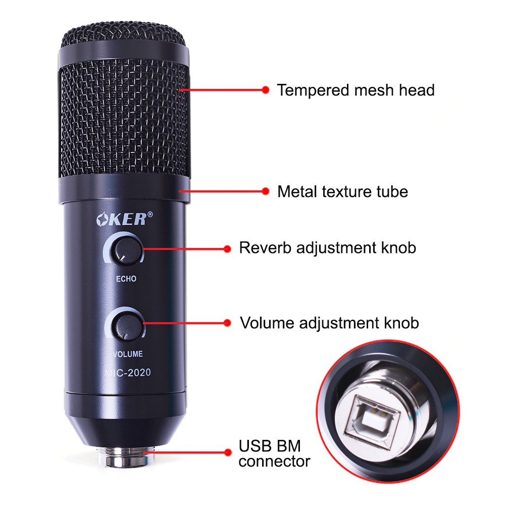 OKER ชุดไมโครโฟนหัวเสียบ USB BM Smart Microphone MIC-2020