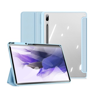 Samsung Galaxy Tab S7 FE 12.4 S7 S8 Plus S7 S6 Lite A7 10.4 เคสแท็บเล็ต หนัง PU ใส ขาตั้งสมาร์ทโฟลิโอ