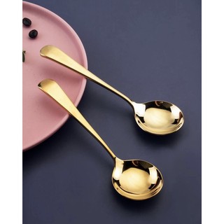 ช้อนซุป สแตนเลส สีทอง Golden Stainless Steel Spoon