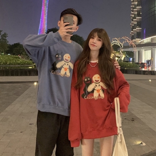 Women Korean Autumn Winter Unisex Bear Print Loose Oversize Long Sleeve Couple Sweater เสอื้ ไหมพรม