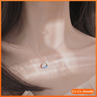 สร้อยคอโซ่ จี้คริสตัลสีฟ้า สไตล์เกาหลี สําหรับผู้หญิง