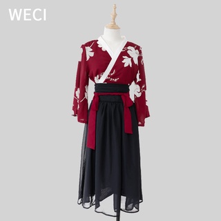 Weci ใหม่ พิมพ์ลาย คลาสสิก ฮั่นฝู เซ็กซี่ ชีฟอง ชุดชั้นใน เอวสูง กระโปรงยาว เครื่องแบบญี่ปุ่น ชุดนอนน่ารัก กิโมโนหญิง