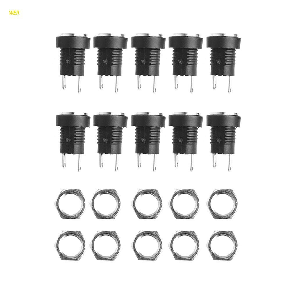 Wer อะแดปเตอร์แจ็คเชื่อมต่อ Female Jack Panel Mount 5.5 มม. 2.1 มม. 10 ชิ้น