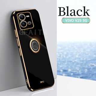 New เคสโทรศัพท์ VIVO V25 5G V25 Pro 5G V25e Y16 Y22 Y22S Y35 2022 Luxury Plating with Ring Holder Soft Case Camera Lens Protection Back Cover เคส VivoV25 VIVOV25Pro