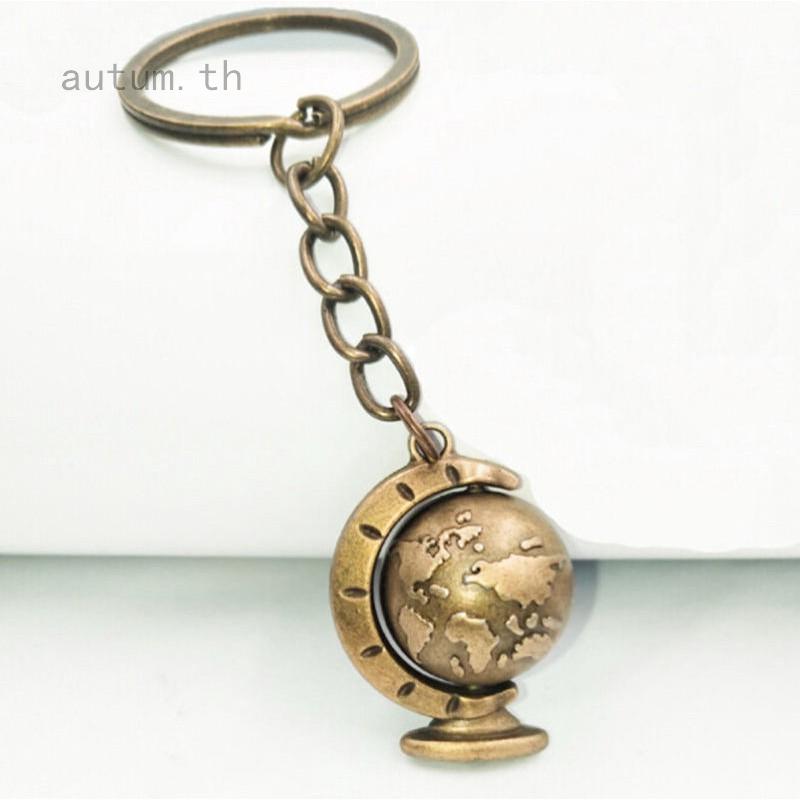 1pc Retro Globe World Map Double-Sided Rotating Globe Keychain Key Ring Unique