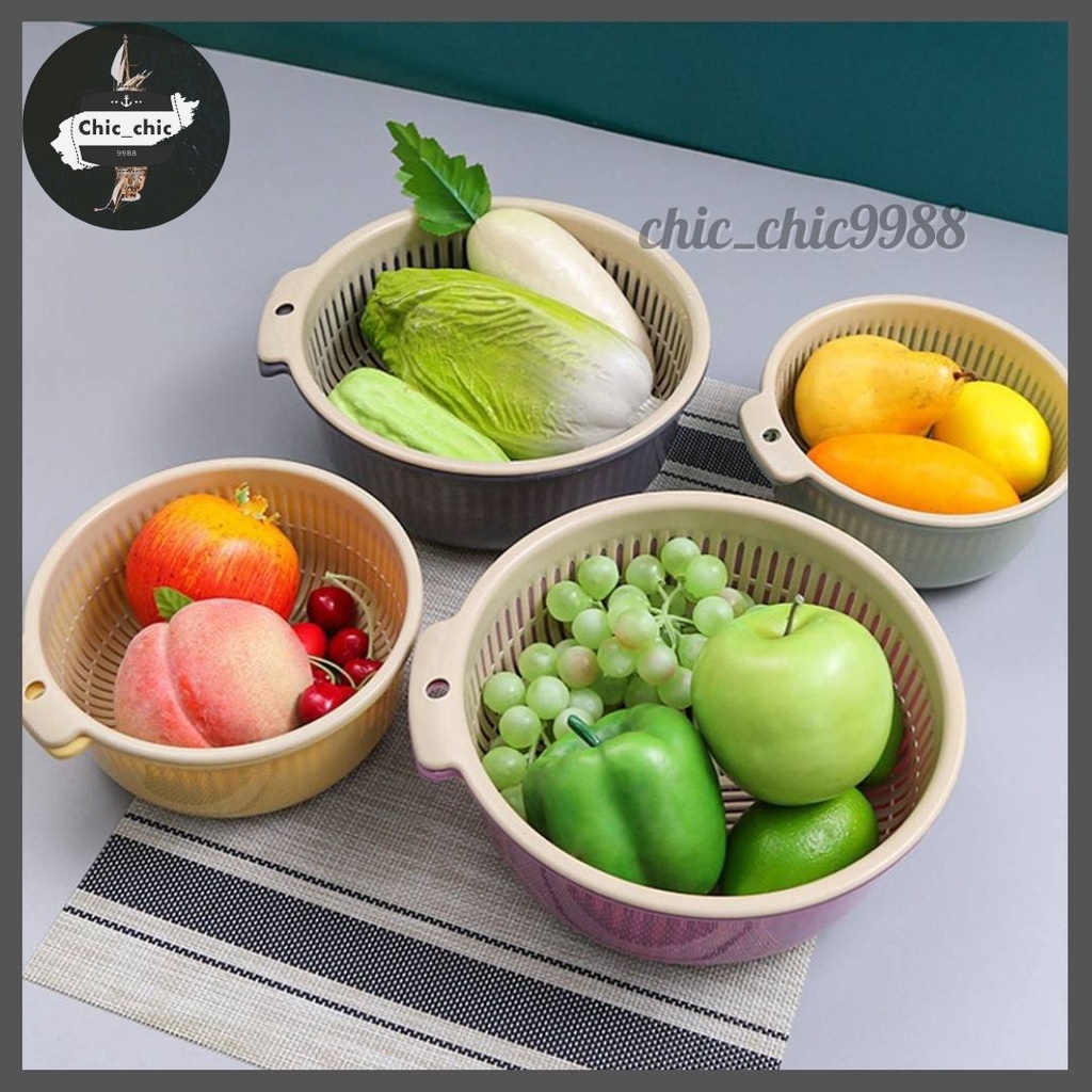 🥒ตะกร้าล้างผัก ตะกร้าล้างผลไม้ ตะกร้าสองชั้น ใช้สำหรับล้างผัก ล้างผลไม้ มีรูระบายน้ำ ทำจากพลาสติกเกรด A #G-0008