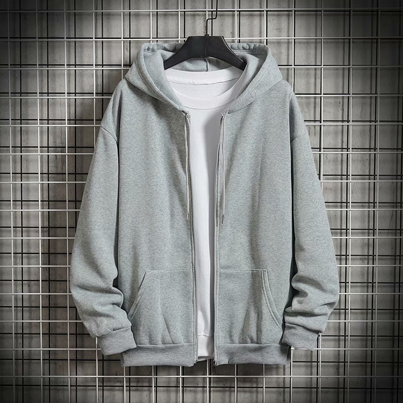 ธรรมดาสีทึบแขนยาวhoodieแจ็คเก็ตคลุมด้วยผ้าM-5XLคลุมด้วยผ้าชายเสื้อซิปฤดูใบไม้ร่วงและฤดูหนาวรุ่นขนาดใหญ่เสื้อกันหนาวกีฬาเสื้อญี่ปุ่นวิทยาลัยลมBFลมจุด