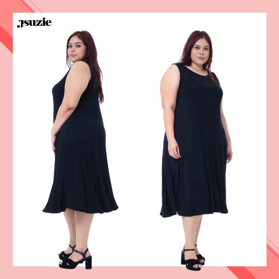 J.suzuie Plus Size Midi Dresses Reily ชุดเดรส Midi แขนกุด