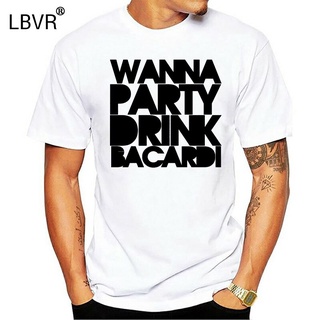 เสื้อยืดแขนสั้นลําลอง พิมพ์ลาย Wanna Party Drink Bacardi สีขาว สีเทา สําหรับผู้ชายS-5XL