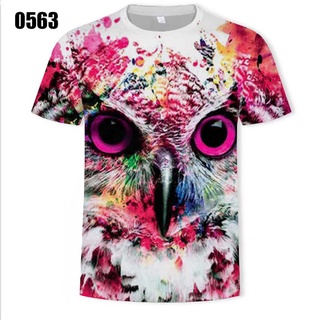 เสื้อยืดคอกลม แขนสั้น พิมพ์ลายนกฮูก 3D สําหรับผู้ชาย 1