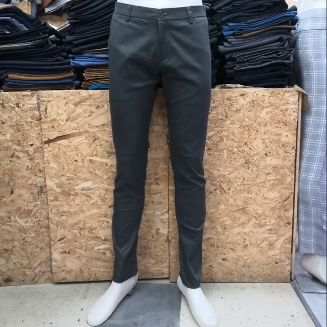 กางเกง​สแล็ค​ผ้า​ยืด​ขาเดฟ​สีเขียวขี้ม้าเข้ม