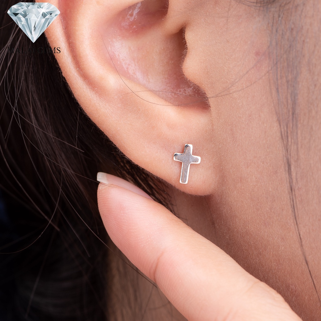 Malai Gems ต่างหูเงินแท้ Silver 925 รุ่น  Minimal ไม้กางเขนมินิมอส  ต่างหูเงินแท้ ตุ้มหูเงิน ใส่ได้ทุกเพศ พร้อมส่ง