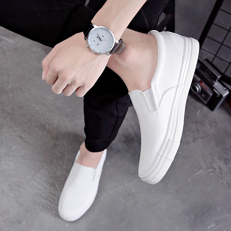 (พร้อมส่ง ) รองเท้าผ้าใบ unisex ไซส์ 35-45 รองเท้าสลิปออนหนังนิ่มสีขาว | P151