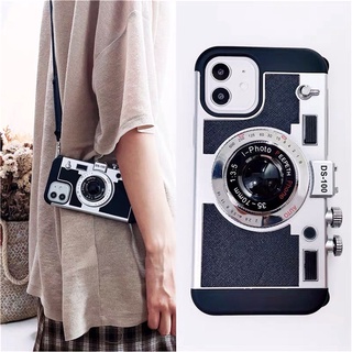 เคสโทรศัพท์มือถือ กันกระแทก ลายกล้องถ่ายรูป 3D พร้อมสายสะพายข้าง และสายคล้องคอ สไตล์เรโทร สําหรับ Iphone 13 Pro Max 12Pro 12 Mini 13Pro 12Pro Max