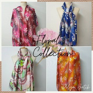 ผ้าพันคอ ผ้าคลุมไหล่ บาติก - ลายดอกไม้ แฮนด์เมด by Dolya Batik