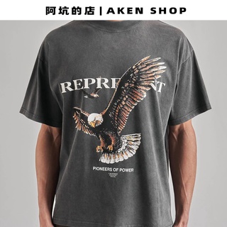 Represent REP เสื้อยืดแขนสั้น พิมพ์ลายนกอินทรีย์สโลแกน สไตล์ยุโรป และอเมริกา วินเทจ แฟชั่นฤดูร้อน