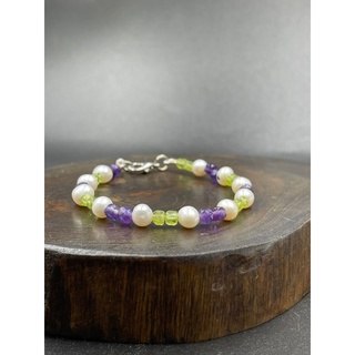 pearl Amethyst peridot  bracelet สร้อยข้อมือไข่มุกอเมทิสเพอริดอท