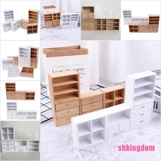 [SHKIb] 1/12 Dollhouse Miniature Furniture DIY Living Room Cabinet With 4 Sections DOM