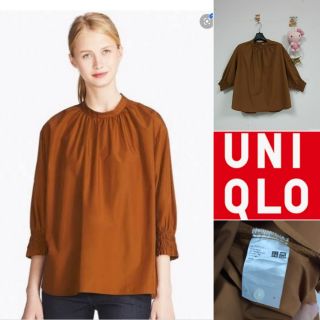 ยูนิโคล่ Women เสื้อเบลาส์ผ้าเอ็กซ์ตร้าไฟน.คอตตอนแขน 3/4 ส่วนมีดีไซน์