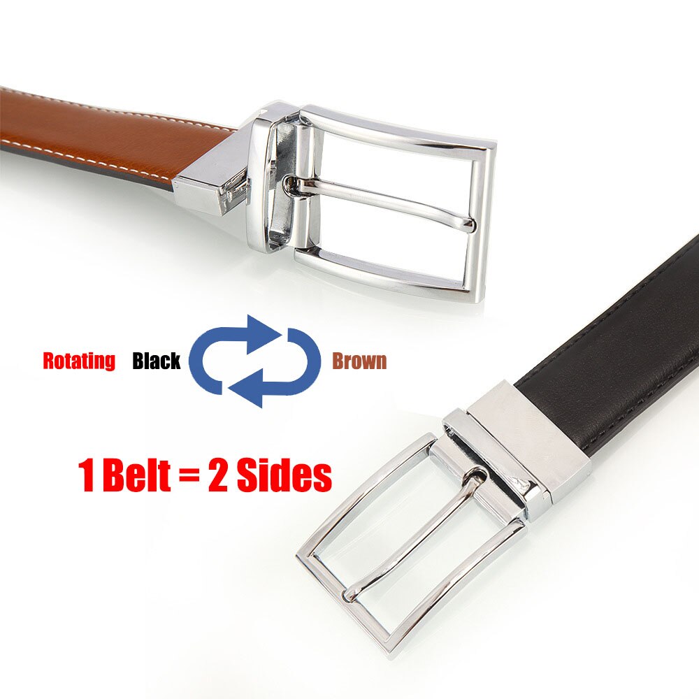 Mens Belts Real Genuine Leather Belts with Reversible Rotated Buckle 2