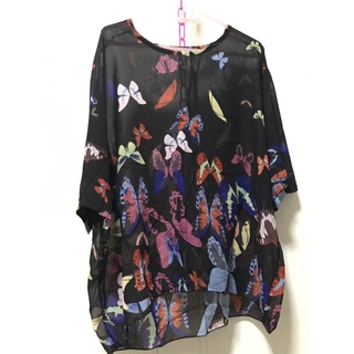 เสื้อชีฟองสีดำลายผีเสื้อ เบาสบาย ใส่ง่าย ทรงหลวม Freesize