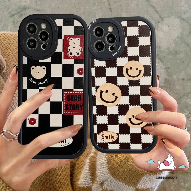 เคสโทรศัพท์มือถือแบบนิ่ม ลายการ์ตูนหมี หน้ายิ้ม ลายสก๊อต สําหรับ Samsung A04 A14 53 A32 A13 A04S A33 A12 A50 A50s A30s A73 5G A22 A10s A52 A21s A03s A72 A03 M23 A51 A52s A20s A31 A20 A11 A23 A02s A71 A30