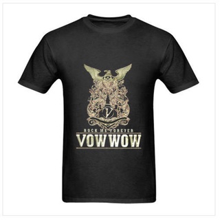 คอลูกเรือเสื้อยืดคอกลมเสื้อยืด ลาย Vow WOW ROCK สไตล์ญี่ปุ่นผ้าฝ้ายแท้