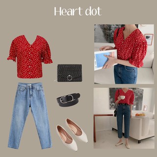 Saystylist | heart dot 3321 เสื้อแขนสั้น สีแดง