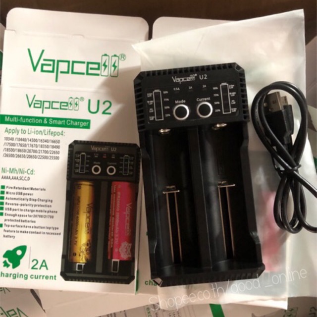 Vapcell U2 2A Smart charger USB รางชาร์จถ่าน vapcell. เครื่องชาร์จถ่าน แท่นชาร์จถ่าน